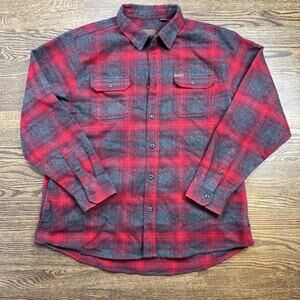 Orvis Shirt Mens 2XL Red Gray Plaid Flannel Button Front Long Sleeve Casual